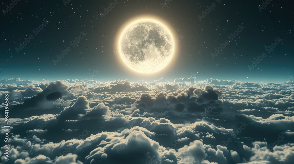 Poster the full moon in the sky, above the clouds. generative ai.