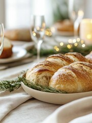 Artfully Arranged Plate of Freshly Baked Bread Accompanied by a Elegant Glass of Red Wine, Set Against a Warm, Inviting Background for a Cozy Dining Experience
