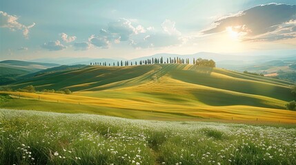 Fototapeta premium Summer landscape, hill, grassland. Generative AI.