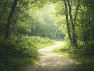 Obraz premium Serene Forest Pathway: A Tranquil Journey Through Lush Greenery and Towering Trees, Inviting Exploration and Connection with Natures Beauty