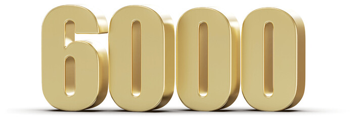 6000 Followers Gold 3D Number