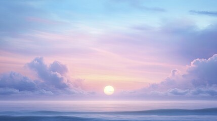 Fototapeta premium Serene Sunset Over Tranquil Ocean Waves with Rich Hues of Orange, Pink, and Purple Reflecting on Water, Creating a Breathtaking Natural Landscape at Dusk