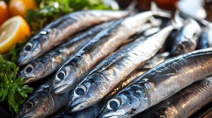 Fototapeta premium Herring fish Menu concept serving commercial advertising photo