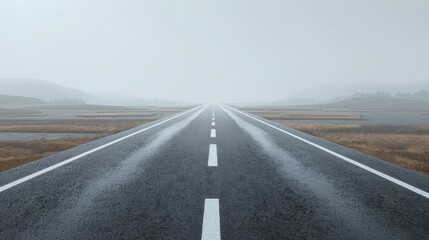 Fototapeta premium Gray Minimalist Scenery with Endless Straight Road Stretching into Distance on Gray Background