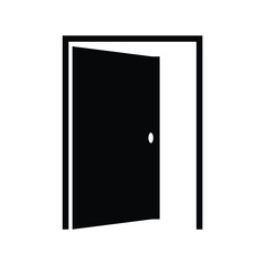 Simple Black Door Icon on a White Background