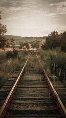Obraz premium Vintage Railway Tracks Through Lush Landscape
