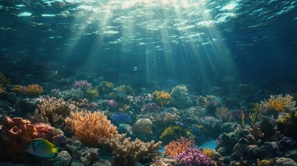 Obraz premium Sunbeams illuminating the vibrant coral reef