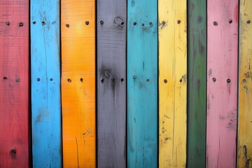 Fototapeta premium Colorful wooden background with vertical wooden slat of different bright colors