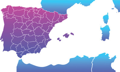 Political map of Spain modern colors vector, isolated on white background.