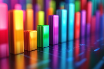 Colorful 4D bar charts going up and down