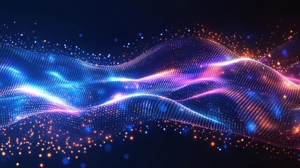 Flowing Waves of Glowing Particles in a Futuristic Digital Landscape