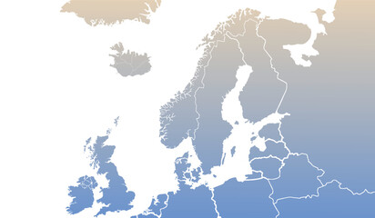 Political map of Northern Europe with borders of the countries. Scandinavia.