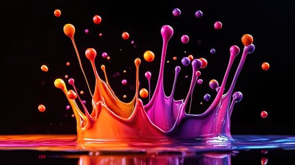 Vibrant splash of colorful paint creating a dynamic crown shape against a dark backdrop.