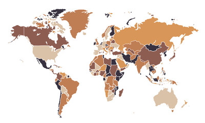 World map modern colors vector, isolated on white background.Travel worldwide, map silhouette, backdrop, earth geography, political,reports,city, infographic, political, concept, outline.	
