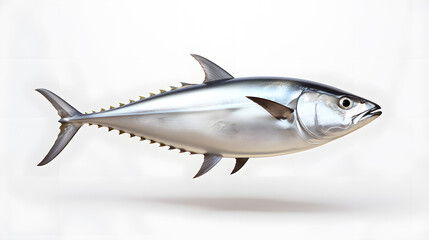 Fototapeta premium Fresh whole tuna fish with glossy silver skin isolated on white background
