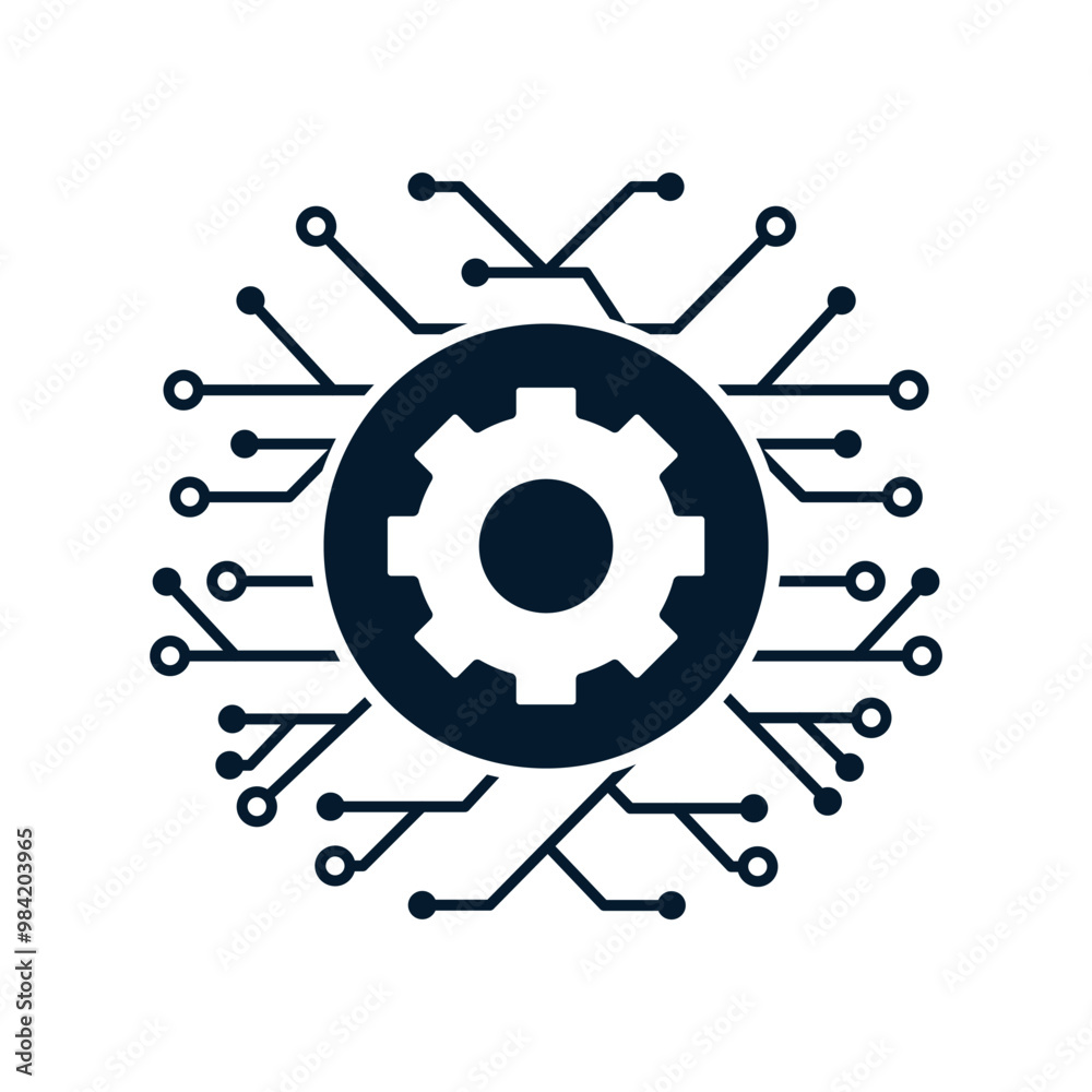 Wall mural mechanism and electronic processor. vector linear icon isolated on white background.