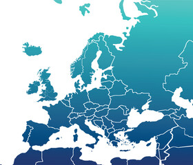 Naklejka premium Europe map modern colors vector, isolated on white background.Travel worldwide, map silhouette, backdrop, earth geography, political,reports,city, infographic, political, concept, outline.