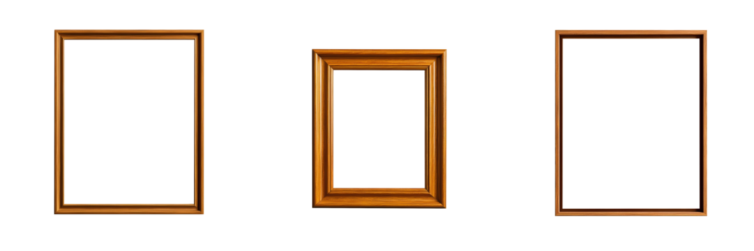 A brushed gold metallic canvas frame, thin and elegant, clean lines with a blank canvas space, isolated on white background