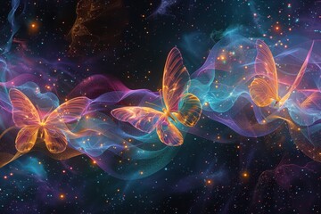 Naklejka premium A colorful butterfly is flying through a galaxy of stars