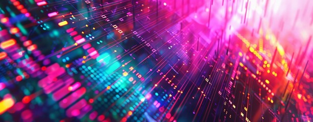 A captivating digital abstract background featuring vibrant colors, unique light effects, and dynamic data streams