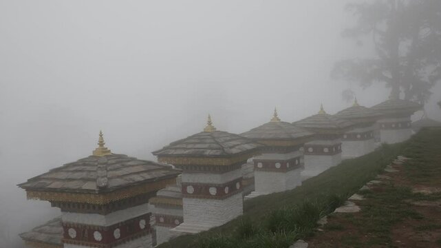 Dochula with 108 stupas or chortens, Punakha, Dochula Pass, Bhutan