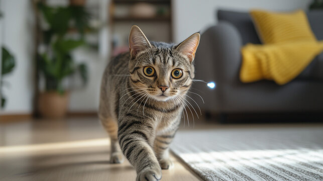 Playful Cat Batting at a Laser Pointer in a Modern Home