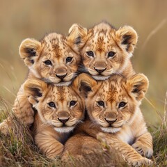 Fototapeta premium Lion Cubs Stacked.