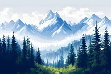 Fototapeta premium Hand drawn mountains and forests. Modern illustration design.