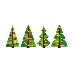 Ensemble de sapins de noël avec décoration. Dessin vectoriel