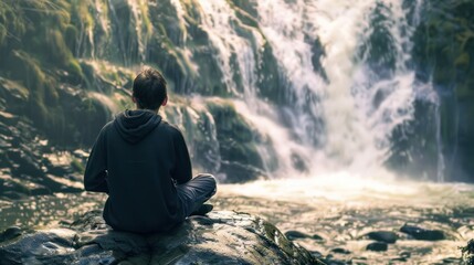 Fototapeta premium Tranquil Meditation by the Waterfall