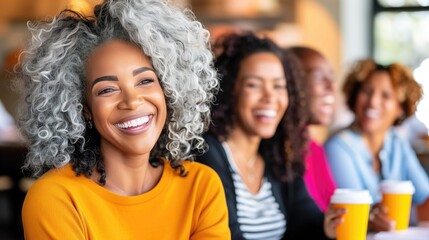 Diverse group of friends enjoying coffee and laughter at a cafe. The concept of inclusion, community, and diversity in everyday life.