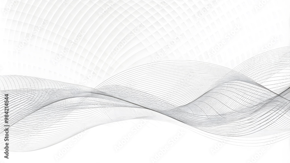 Poster Light cyberspace in a digital background. Abstract technology white wave. Connection big data. Analysis of a Network Connection. Smooth smoke particle wave, big data techno background with glowing dot