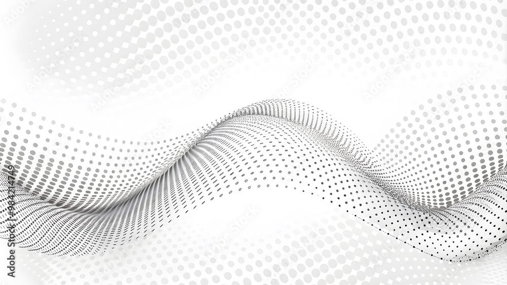 Poster Light cyberspace in a digital background. Abstract technology white wave. Connection big data. Analysis of a Network Connection. Smooth smoke particle wave, big data techno background with glowing dot