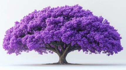 A vibrant purple tree with a broad canopy against a light background.