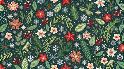Christmas seamless backgrounds. Lovely hand-drawn horizontal seamless borders with winter branches, Christmas design, great for decorations, prints, cards
