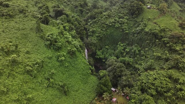 Aerial View Of Bouma Waterfalls And Verdant Mountain In Taveuni Island, Fiji.