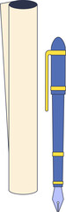 A rolled-up scroll next to a fountain pen, symbolizing writing, documentation, and formal communication.