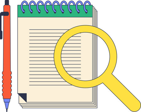 A notepad with a magnifying glass and a pen, symbolizing detailed examination of financial statements.