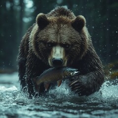 Obraz premium Grizzly Bear Catch.