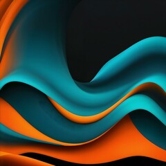 Fototapeta premium Vibrant orange teal white psychedelic grainy gradient color flow wave on black background
