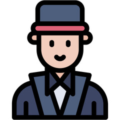 Vector Icon Magician, Brown Hair, Caucasian, Professions And Jobs, Top Hat, Magician