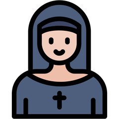 Vector Icon Nun, Caucasian, Professions And Jobs, Catholic, Nun