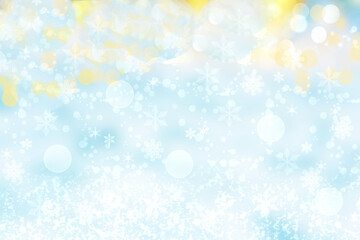 Abstract blurred festive delicate winter christmas or Happy New Year background with shiny blue yellow and white bokeh lighted stars. Space for your design. Card concept.