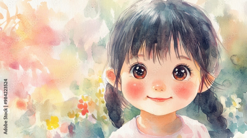 Wall mural watercolor girl portrait.