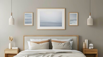 Plain modern frame with a small 32 photo and white matt mount displayed in a stylish bedroom setting.