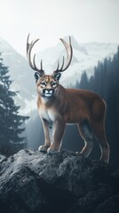 Naklejka premium Cougar with Antlers.