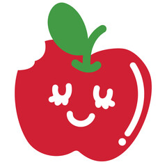 Illustration of happy red apple for fruit, vegan, cartoon character, comic, mascot, grocery shopping, supermarket, diet, healthy ingredient, breakfast, cook book, cute patch, brooch, sticker, print