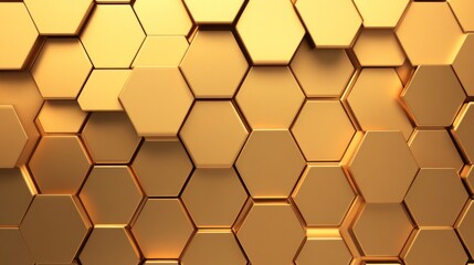 Luxurious golden matte hexagon tiles display intricate relief patterns, offering a seamless texture that enhances contemporary spaces with style and elegance.