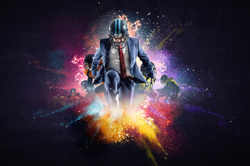 Fototapeta premium Businessman acting as american football players