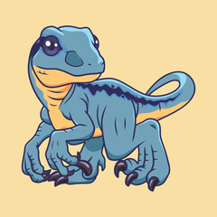 Cute dinosaur Velociraptor cartoon character vector Illustration.